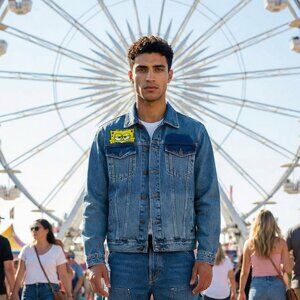 Members Only X Nickelodeon Denim Trucker Jean Jacket Spongebob NEW